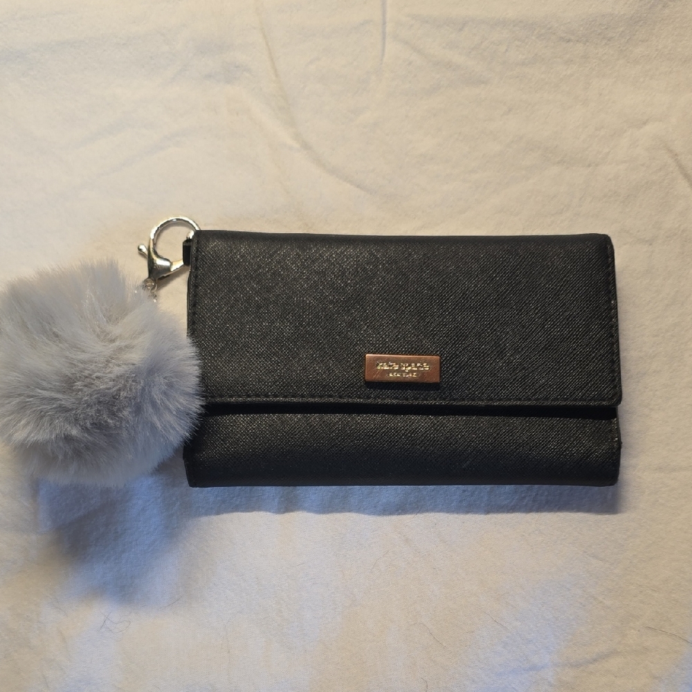 Kate Spade Black Wallet with Gray Pom Pom